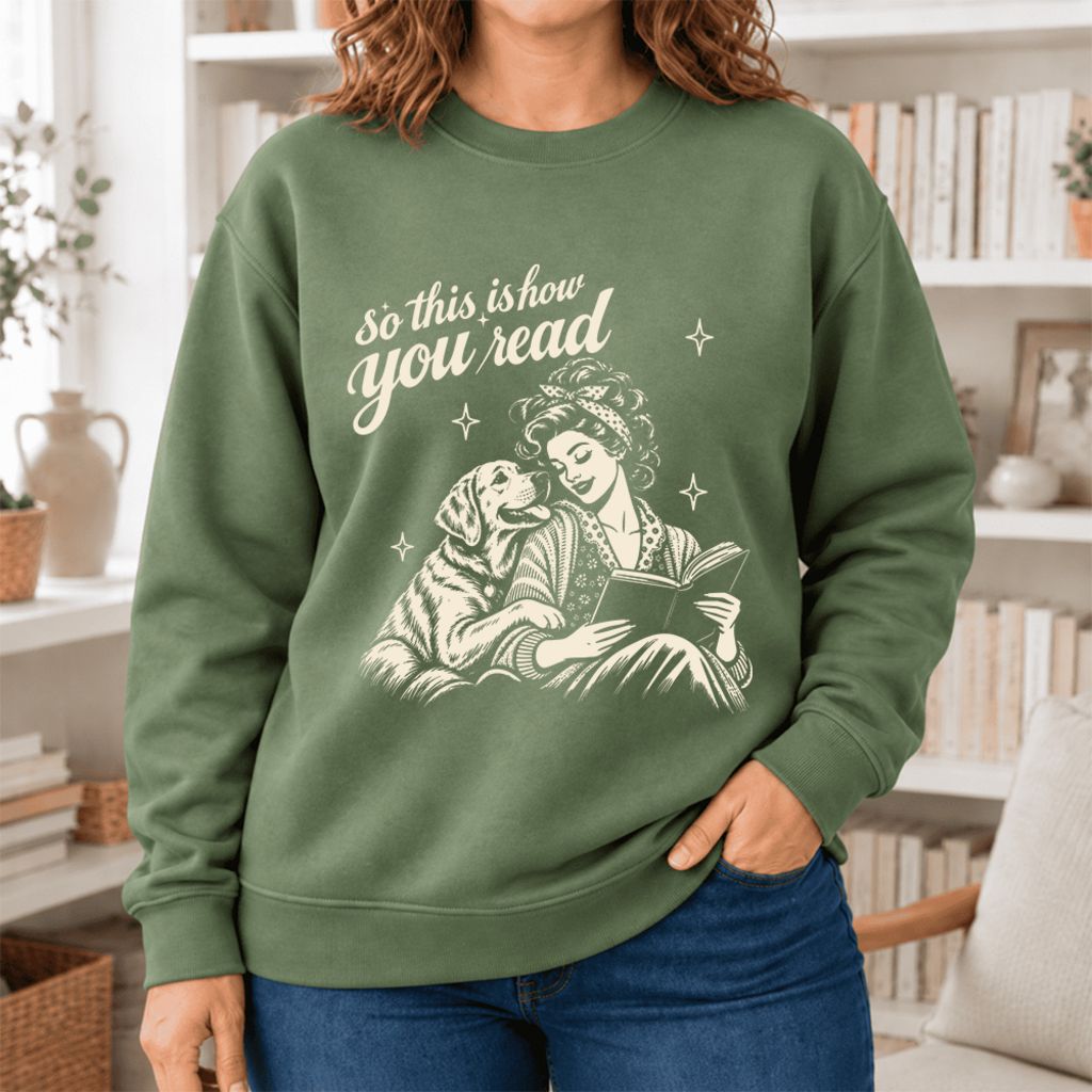 How You Read Labrador Retriever Softstyle Sweatshirt | Cozy Dog Mom Reader Gift Military Green