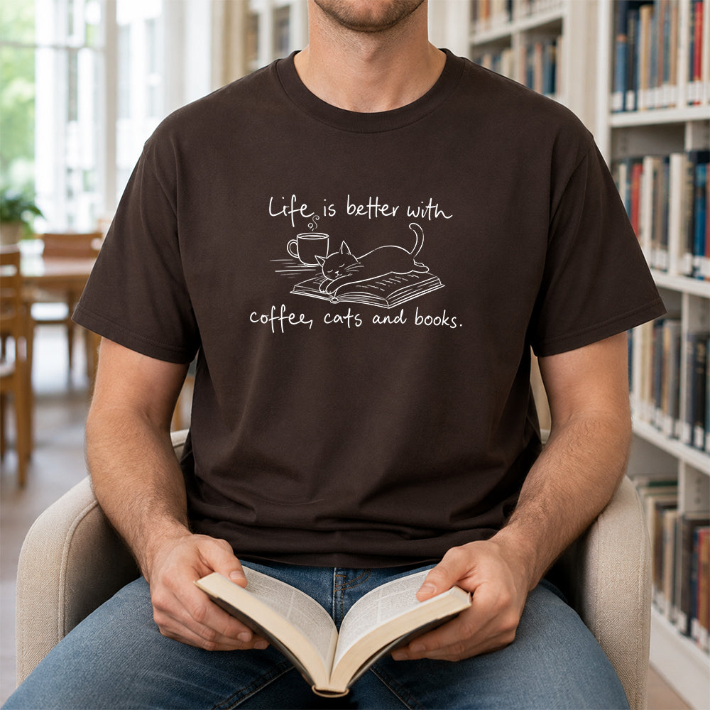 Funny Cats and Books Design Softstyle T-Shirt | Book Lover Gift Dark Chocolate