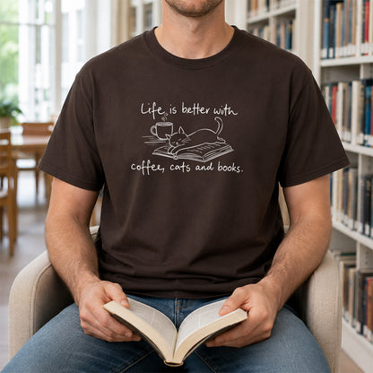 Funny Cats and Books Design Softstyle T-Shirt | Book Lover Gift Dark Chocolate