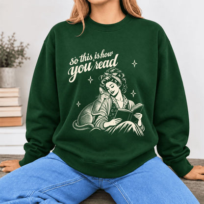 How You Read Abyssinian Softstyle Sweatshirt | Cozy Cat Lover Reader Gift Forest Green