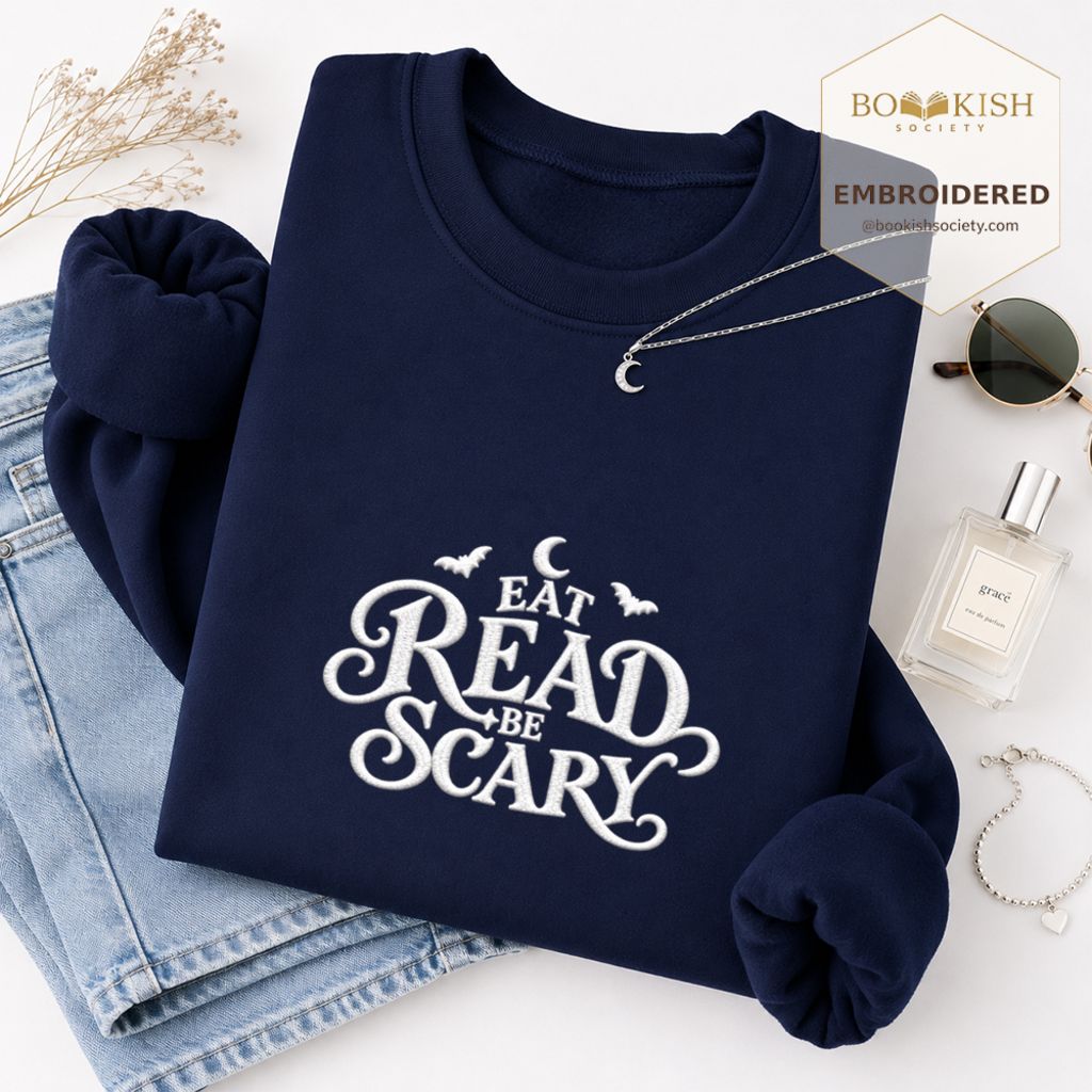 Eat Read Be Scary Embroidered Sweatshirt | Halloween Book Lover Gift Navy