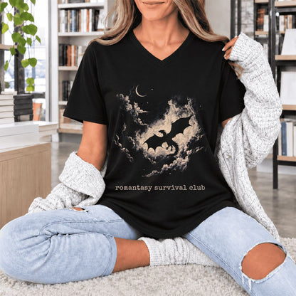 Romantasy Survival Club Ultra-Soft V-Neck | Fantasy Book Lover Gift Black