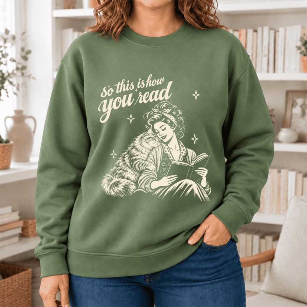 How You Read Siberian Softstyle Sweatshirt | Cozy Cat Lover Reader Gift Military Green