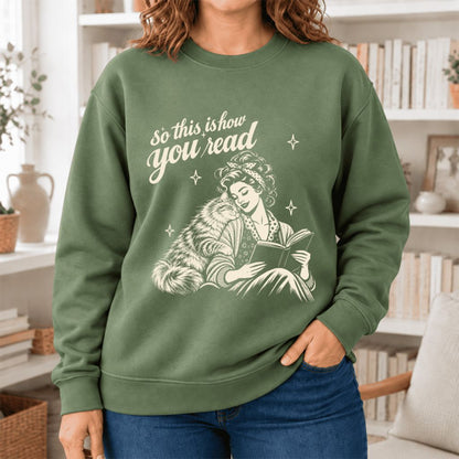 How You Read Siberian Softstyle Sweatshirt | Cozy Cat Lover Reader Gift Military Green
