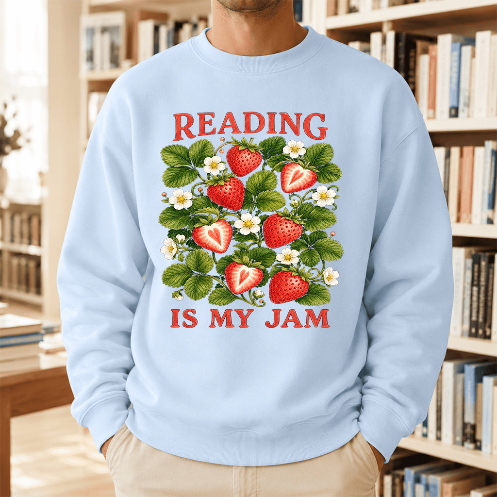 Reading Is My Jam Crewneck Sweatshirt | Reader Gift Light Blue