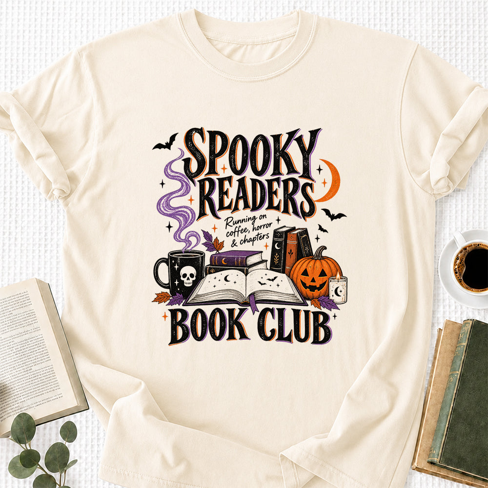 Spooky Readers Book Club Printed T-Shirt | Halloween Book Lover Gift Natural