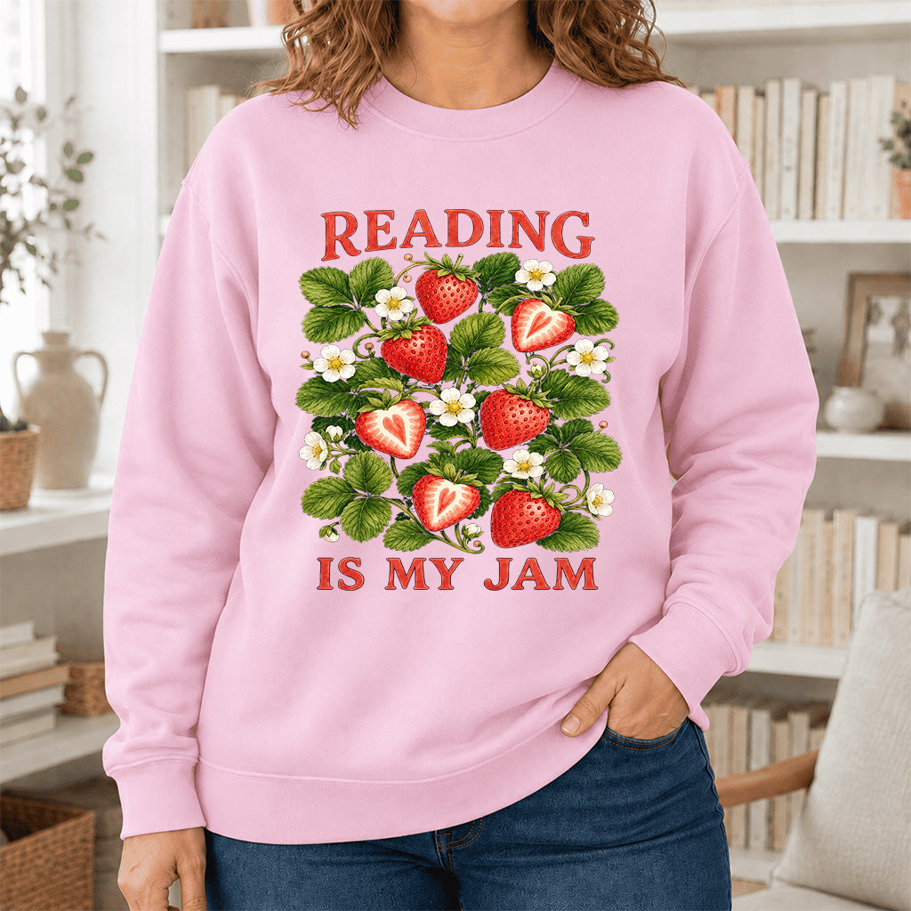 Reading Is My Jam Crewneck Sweatshirt | Reader Gift Light Pink