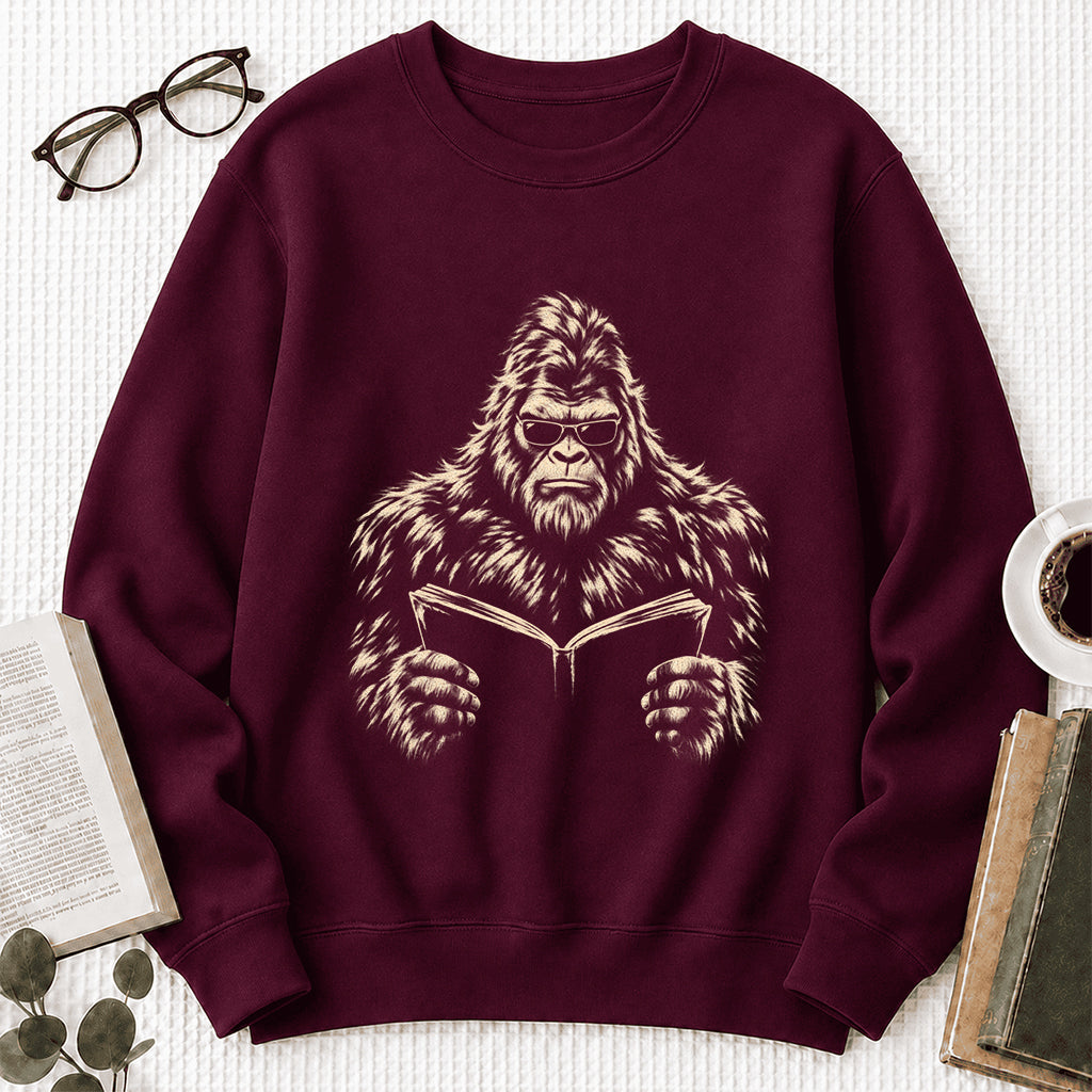 Big Foot Reading Book Crewneck Sweatshirt | Reader Gift Maroon