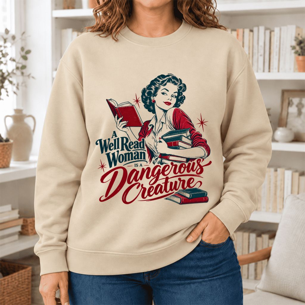 A Well Read Woman Is A Dangerous Creature Softstyle Sweatshirt | Reader Gift Sand