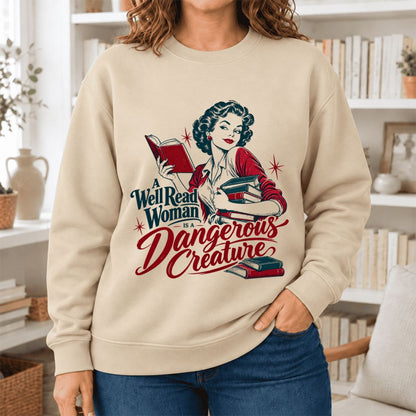 A Well Read Woman Is A Dangerous Creature Softstyle Sweatshirt | Reader Gift Sand