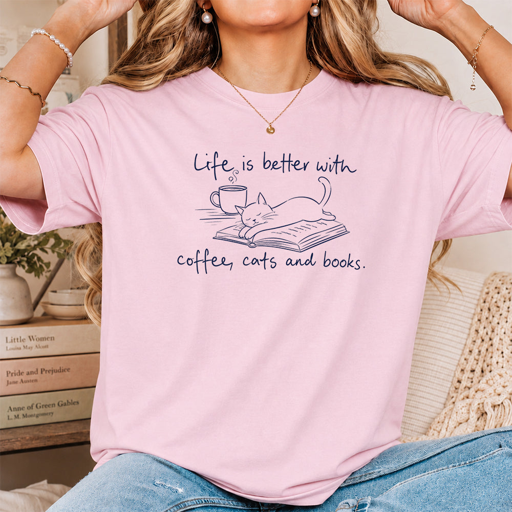 Funny Cats and Books Design Softstyle T-Shirt | Book Lover Gift Light Pink