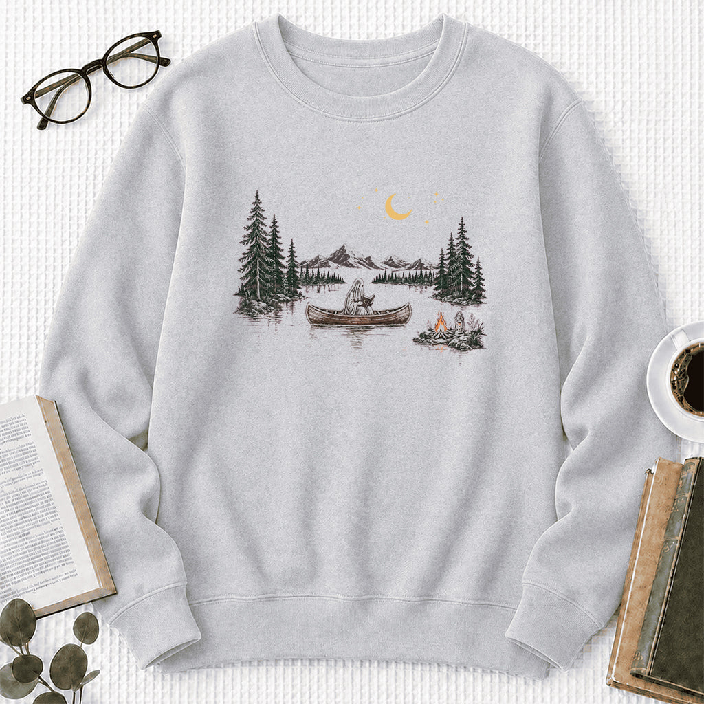 Reading Ghost On The Boat Printed Sweatshirt | Halloween Reader Gift Sport Grey