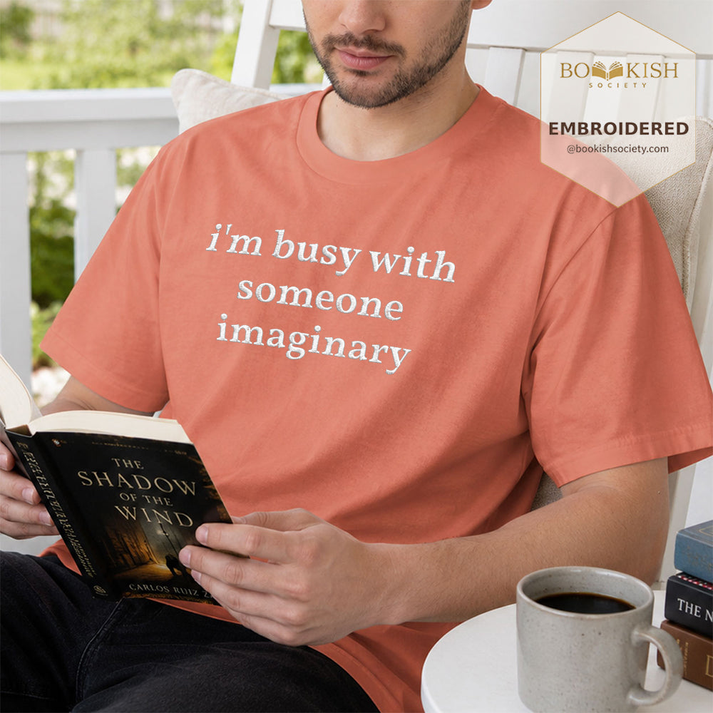 Embroidered I’m Busy With Someone Imaginary Comfort Color® T-shirt Book Lover Gift Terracotta