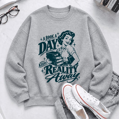 A Book A Day Keeps Reality Away Softstyle Sweatshirt | Cozy Book Lover Gift Sport Grey