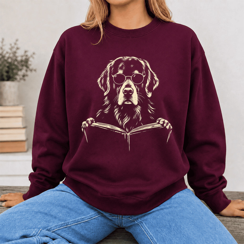Golden Retriever Reading Book Crewneck Sweatshirt | Reader Gift Maroon