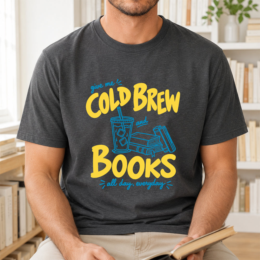 Give Me Cold Brew And Books Softstyle T-Shirt | Book Lover Gift Dark Heather