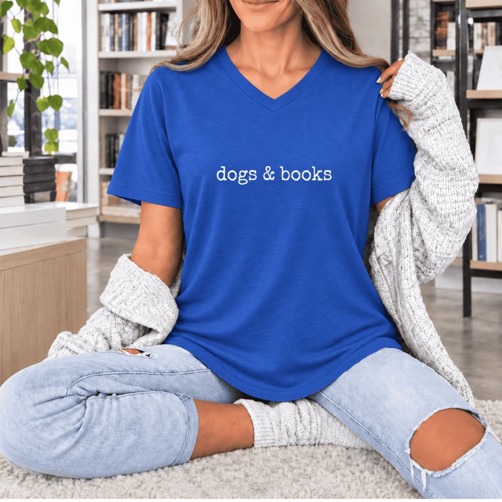 Dogs & Books Ultra-Soft V-Neck | Dog Lover & Reader Gift True Royal