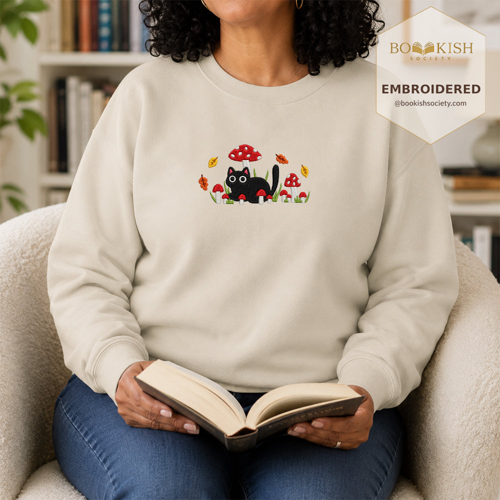 Mushroom Cat Embroidered Sweatshirt | Reader Gift Sand