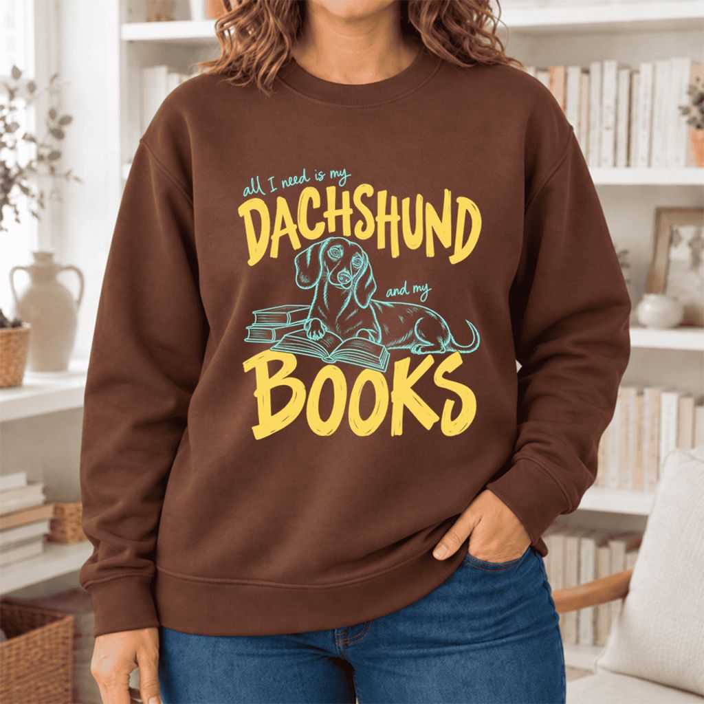 All I Need Is My Dachshund And My Books Softstyle Sweatshirt | Gift Cocoa