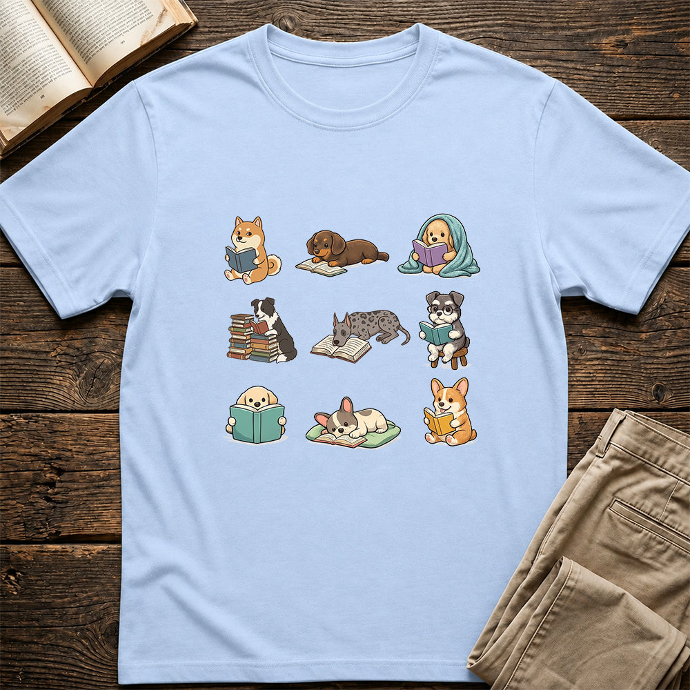 Funny Dogs Reading Softstyle T-Shirt | Book Lover Gift Light Blue