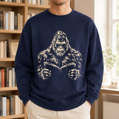 Big Foot Reading Book Crewneck Sweatshirt | Reader Gift Navy