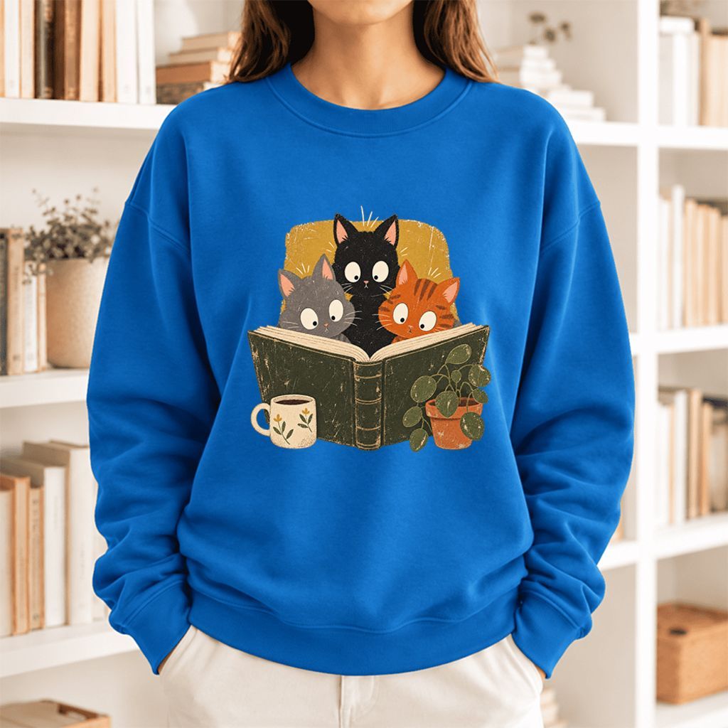 Curious Reading Cats Softstyle Sweatshirt | Cozy Book Lover Gift Royal