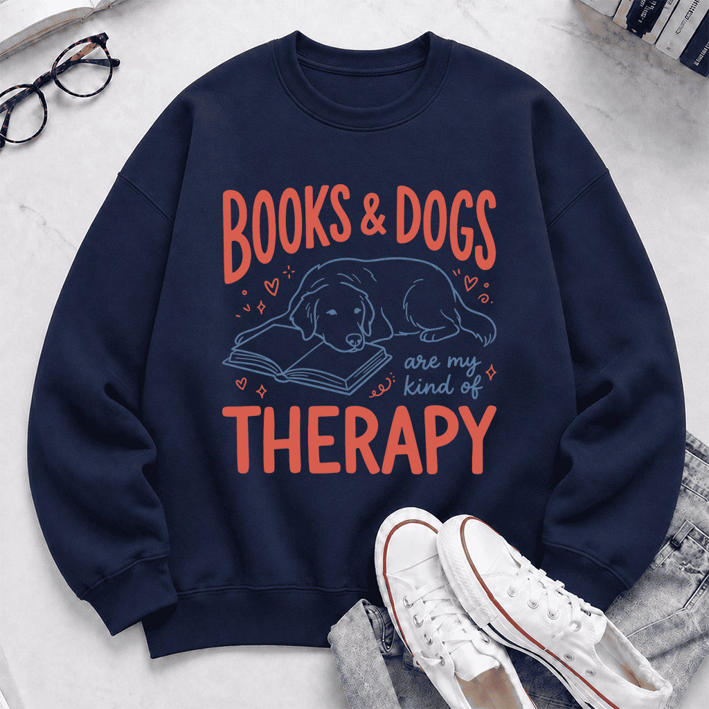 Give Me Books & Dogs Crewneck Sweatshirt | Dog Lover & Reader Gift Navy