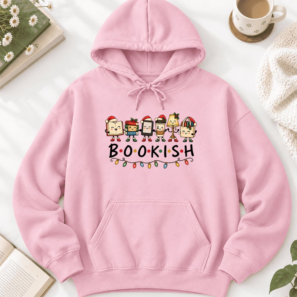 Christmas Bookish Things Softstyle Hoodie | Christmas Gift For Readers Light Pink