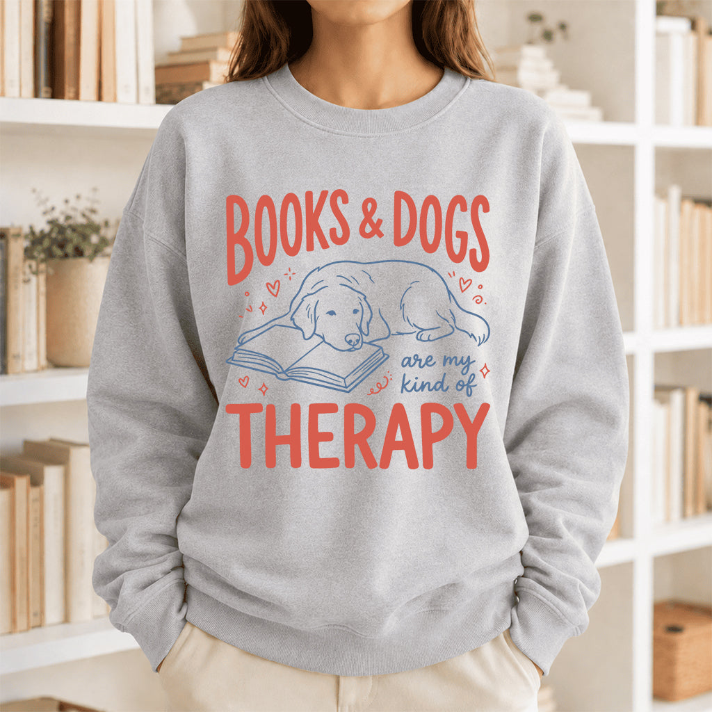 Give Me Books & Dogs Crewneck Sweatshirt | Dog Lover & Reader Gift Sport Grey