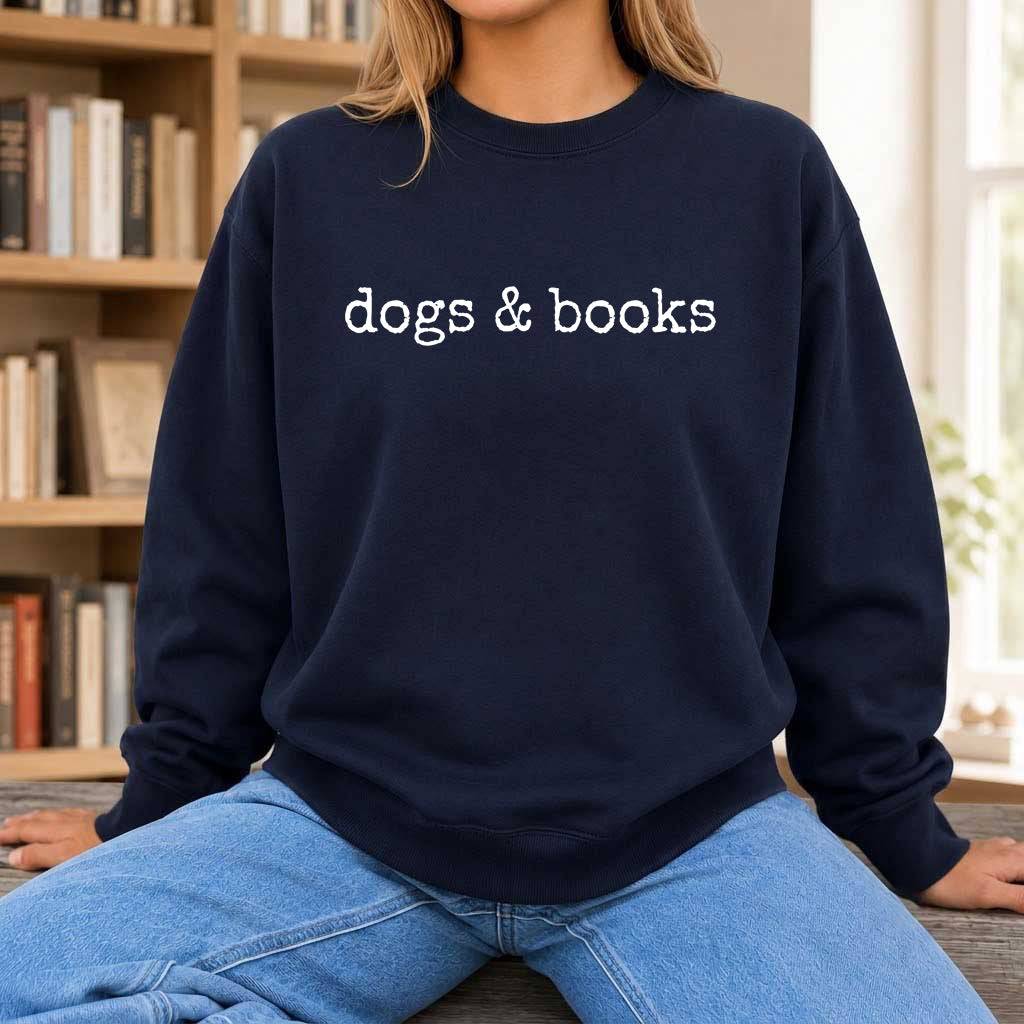 Dogs & Books Crewneck Sweatshirt | Dog Lover & Reader Gift Navy