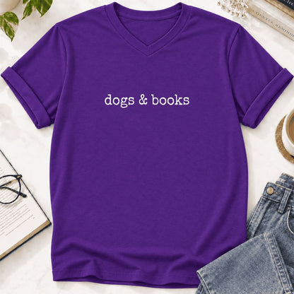 Dogs & Books Ultra-Soft V-Neck | Dog Lover & Reader Gift Team Purple