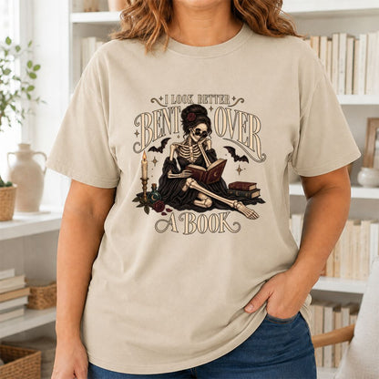 I Look Better Bent Over A Book Printed T-Shirt | Halloween Smut Book Lover Gift Sand