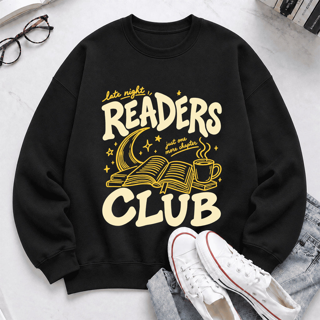 Late Night Readers Club Crewneck Sweatshirt | Reader Gift Black
