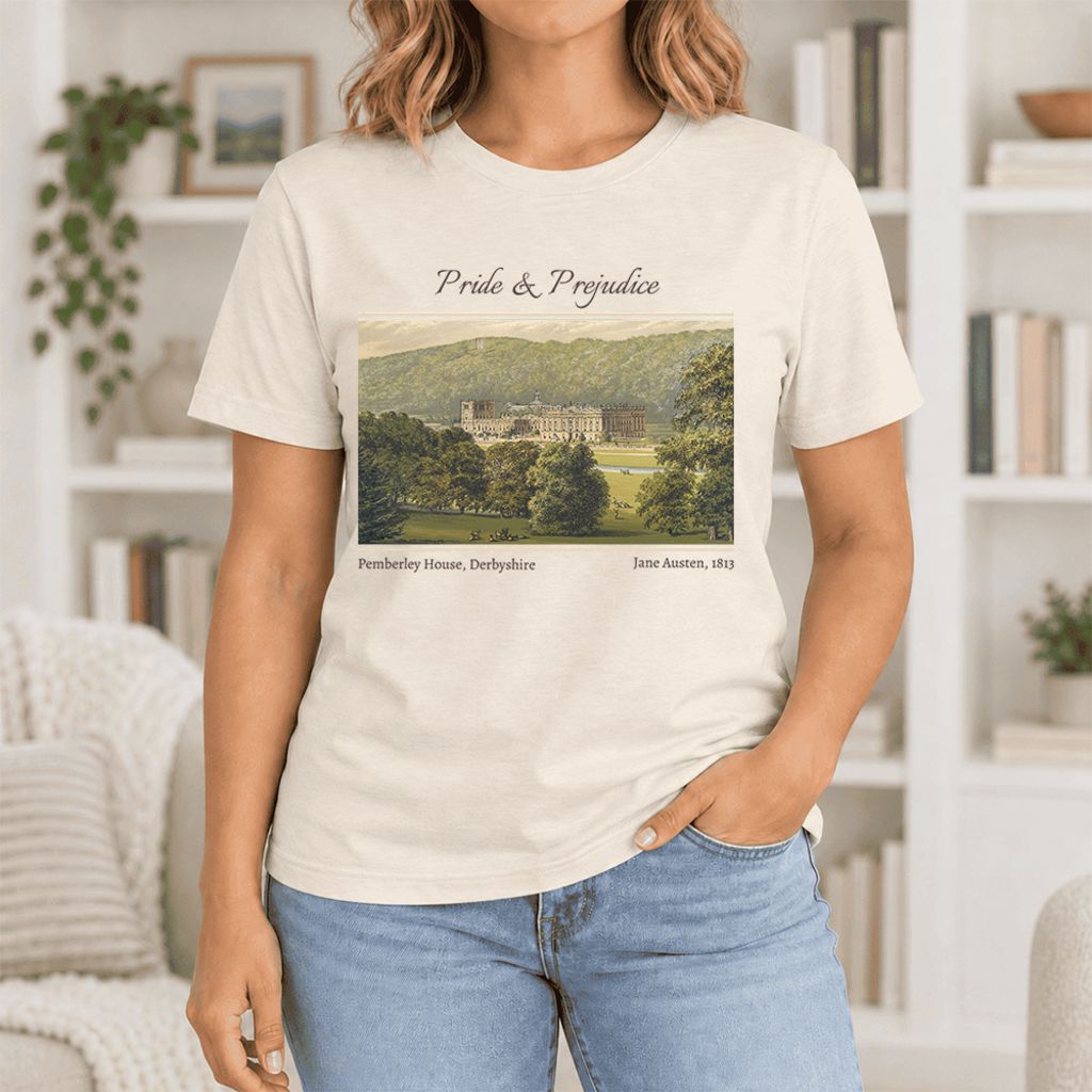 Pemberley House Pride And Prejudice Ultra-Soft Cotton T-Shirt | Gift Natural