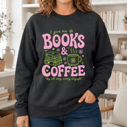 Books and Coffee Crewneck Sweatshirt | Reader Gift Dark Heather