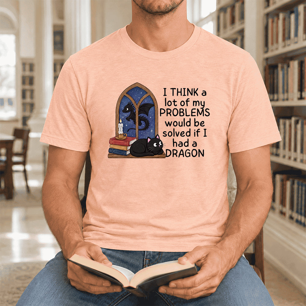 If I Could Have A Dragon Ultra-Soft Cotton T-Shirt | Fantasy Book Lover Gift Heather Peach