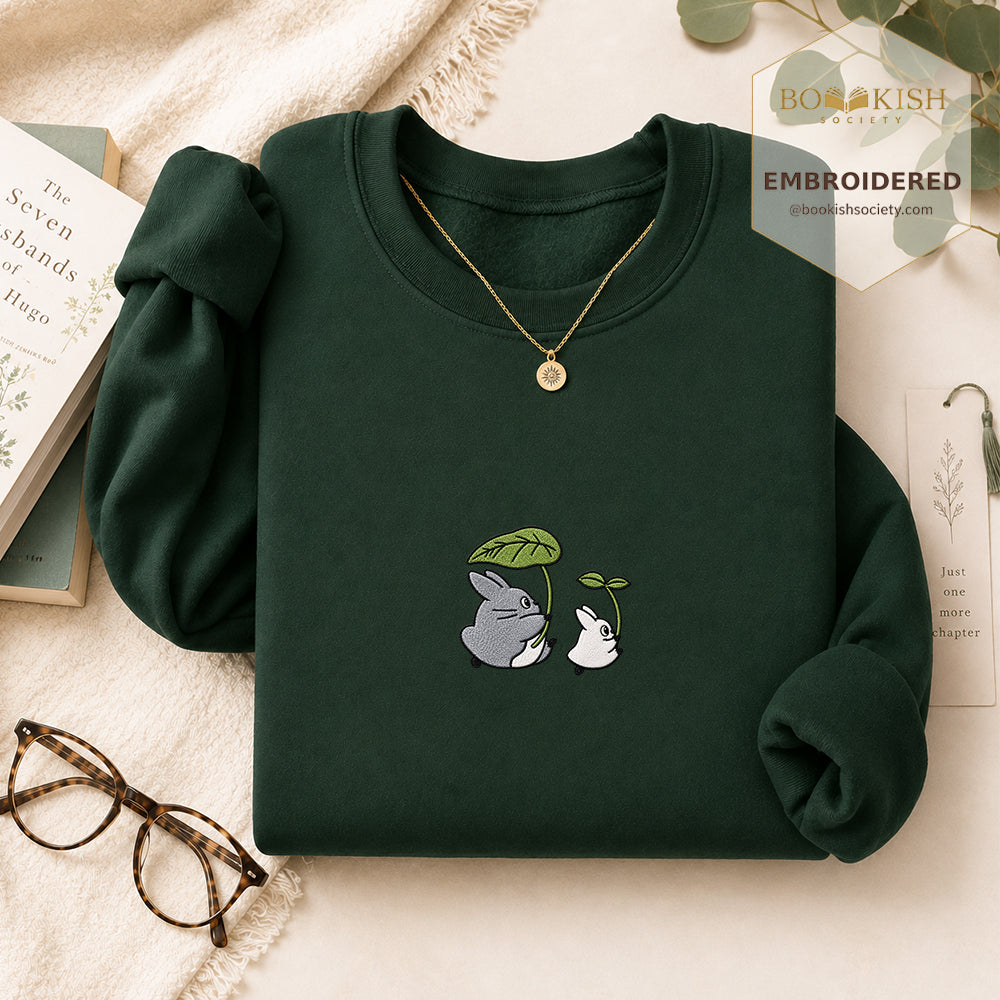 Forest Spirits and Flowers Embroidered Sweatshirt | Reader Gift Forest Green
