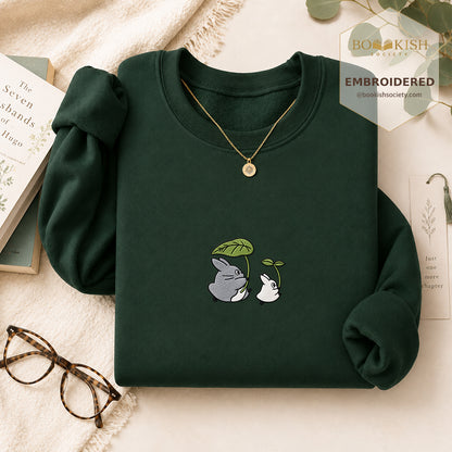 Forest Spirits and Flowers Embroidered Sweatshirt | Reader Gift Forest Green
