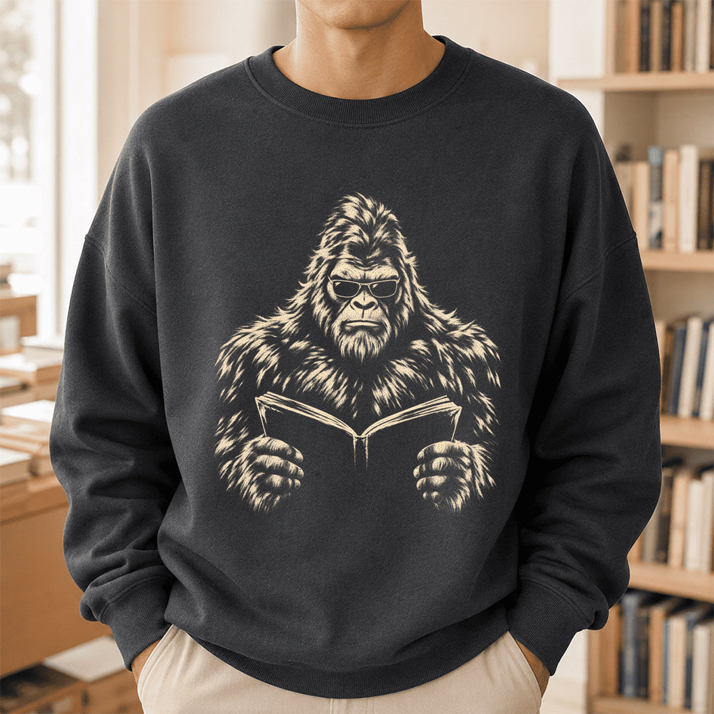 Big Foot Reading Book Crewneck Sweatshirt | Reader Gift Dark Heather