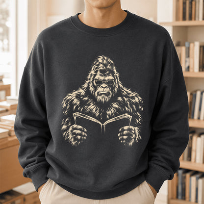 Big Foot Reading Book Crewneck Sweatshirt | Reader Gift Dark Heather