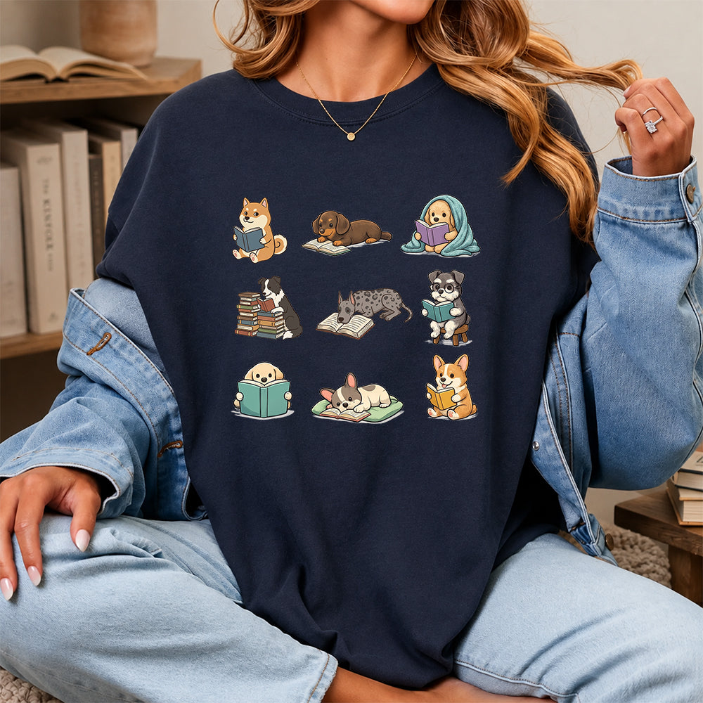 Funny Dogs Reading Softstyle T-Shirt | Book Lover Gift Navy