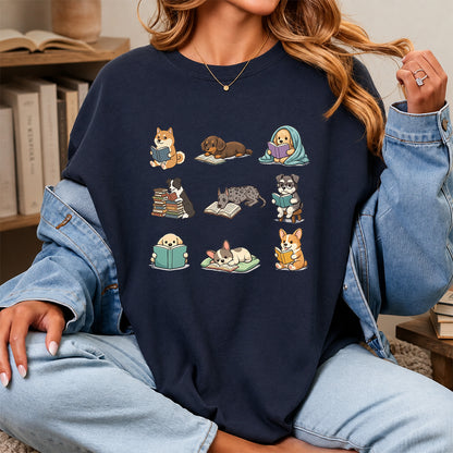 Funny Dogs Reading Softstyle T-Shirt | Book Lover Gift Navy