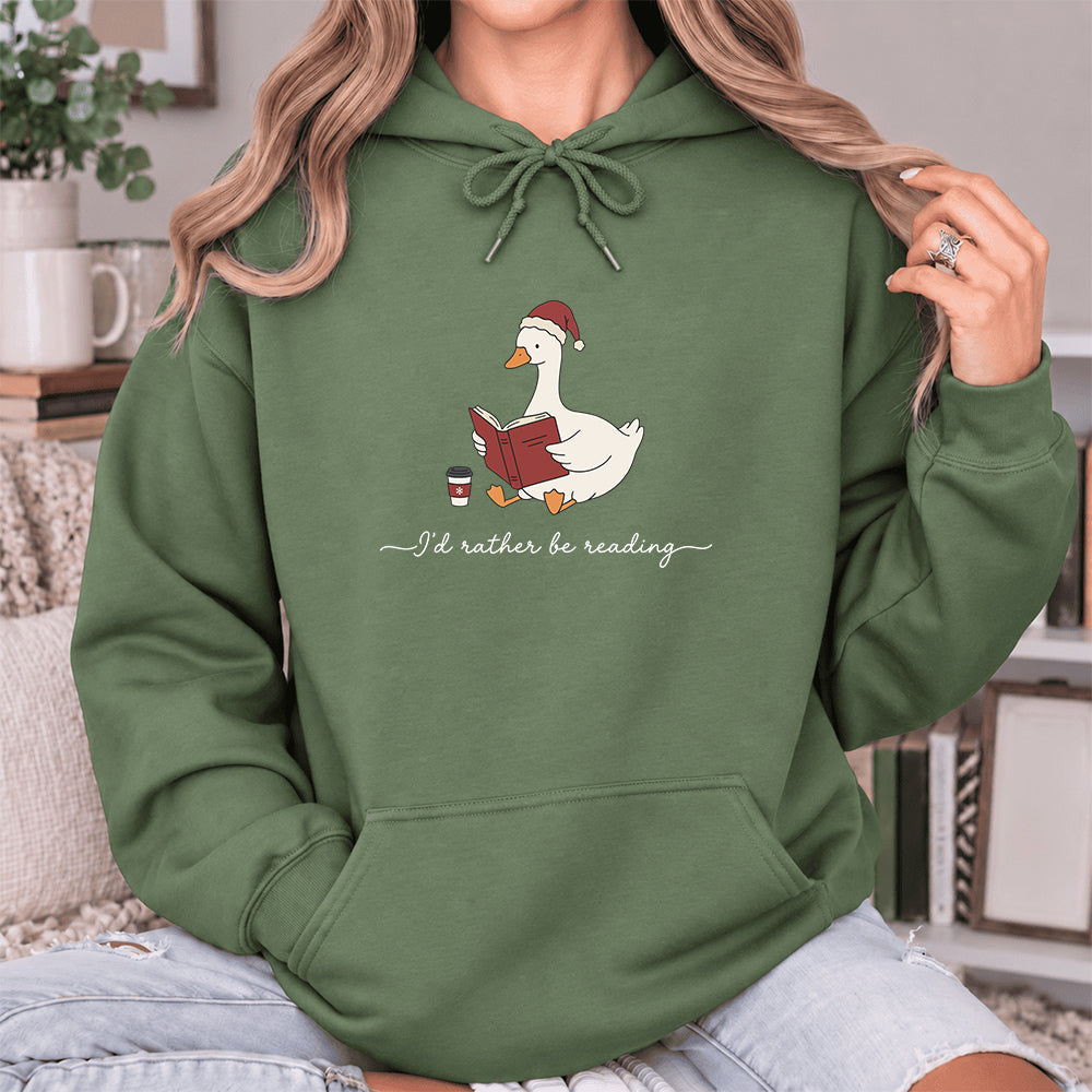 I'd Rather Be Reading Softstyle Hoodie | Christmas Book Lover Gift Military Green