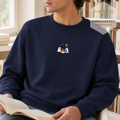 Cute Ghost Camping Embroidered Sweatshirt | Reader Gift Navy