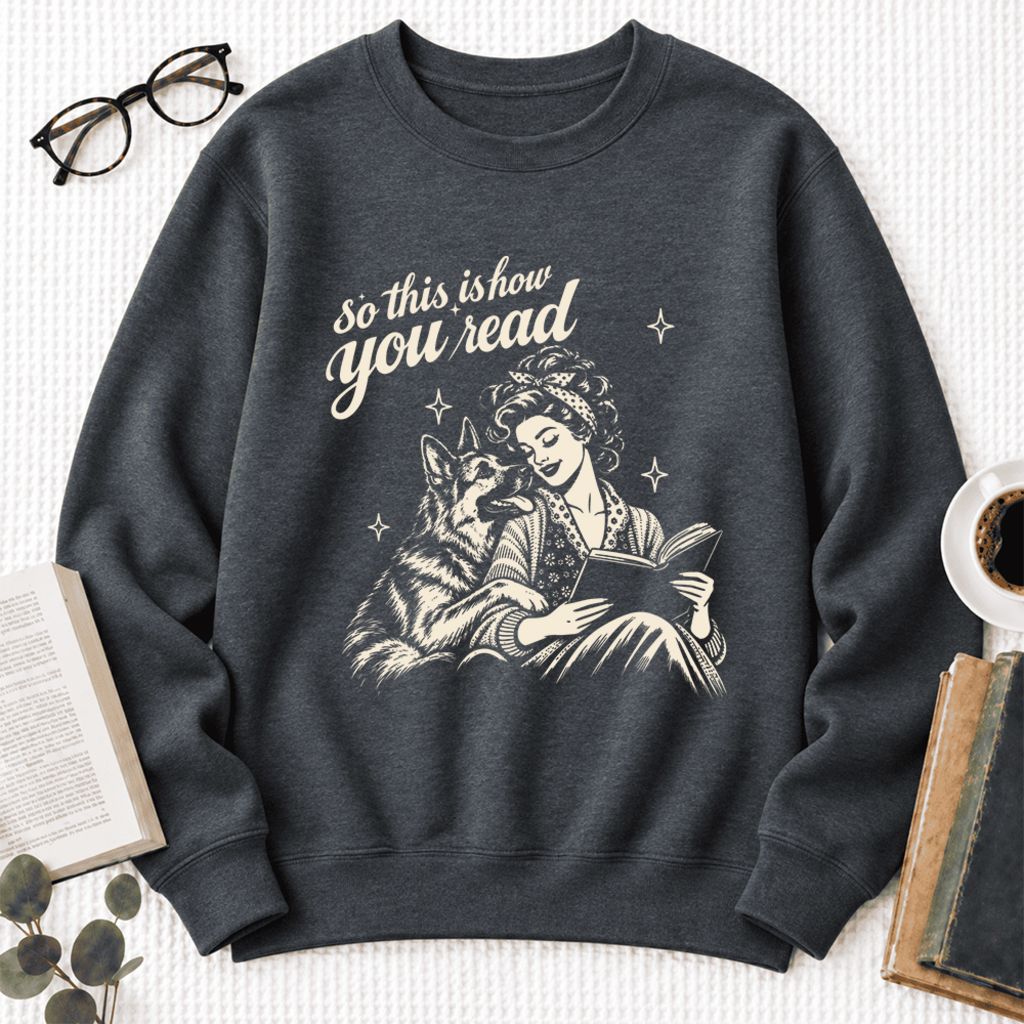 How You Read German Shepherd Softstyle Sweatshirt | Cozy Dog Mom Reader Gift Dark Heather