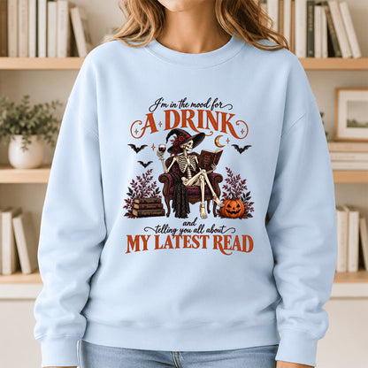 Telling You All About My Lastest Read Printed Sweatshirt | Halloween Reader Gift Light Blue