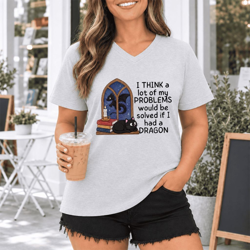 If I Could Have A Dragon Ultra-Soft V-Neck | Fantasy Reader Gift Ash