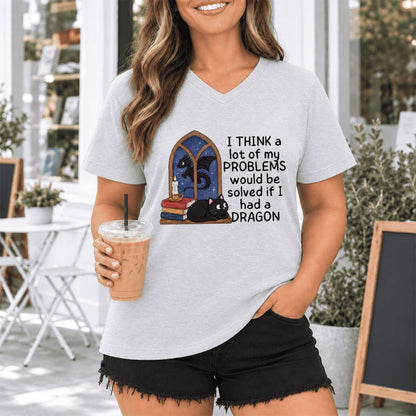 If I Could Have A Dragon Ultra-Soft V-Neck | Fantasy Reader Gift Ash