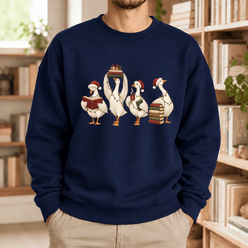 Christmas Reading Ducks Softstyle Sweatshirt | Christmas Book Lover Gift Navy