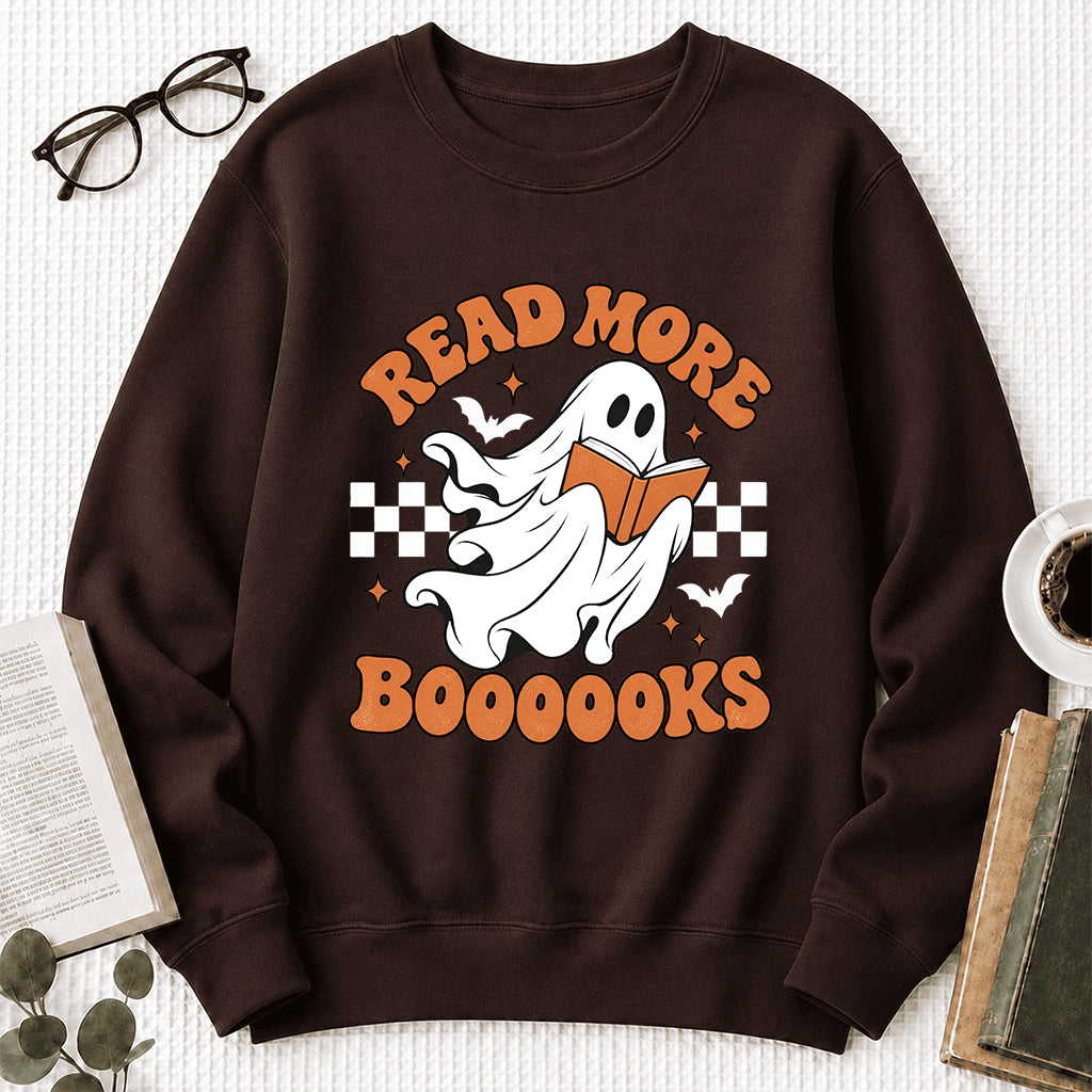 Read More Books Ghost Printed Sweatshirt | Halloween Book Lover Gift Dark Chocolate